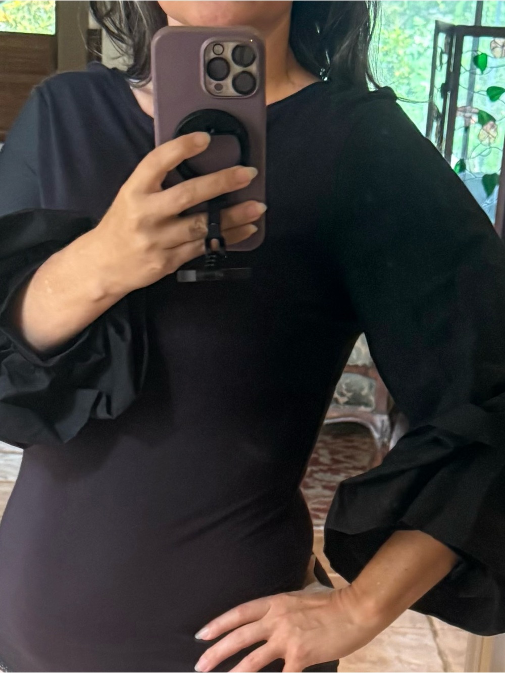 INC Black Ruffle Sleeve Top - Picture 2 of 5